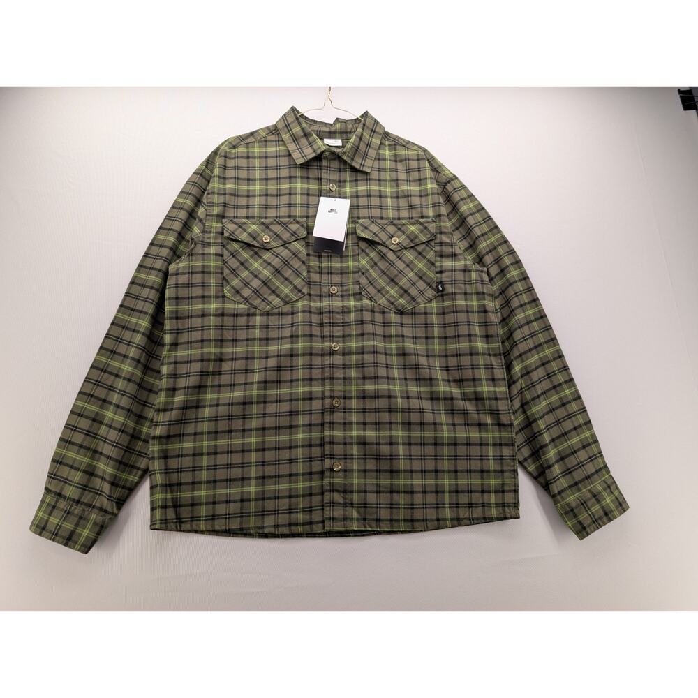 NWT Nike Unisex Long Sleeve Flannel Skate Button Up Shirt in Medium Olive sz M